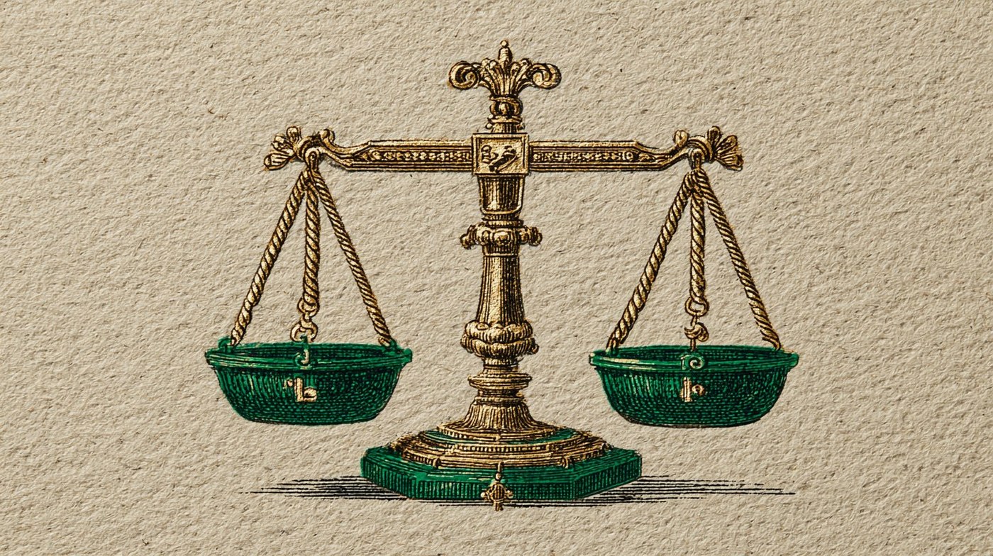 Vintage illustration of a balance scale weighing two options